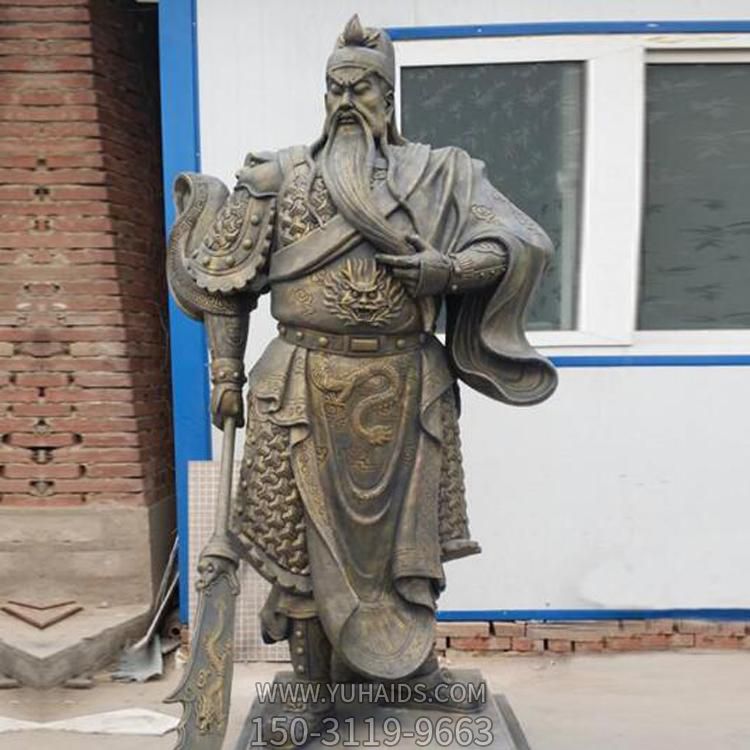 玻璃钢仿铜户外园林武财神雕塑