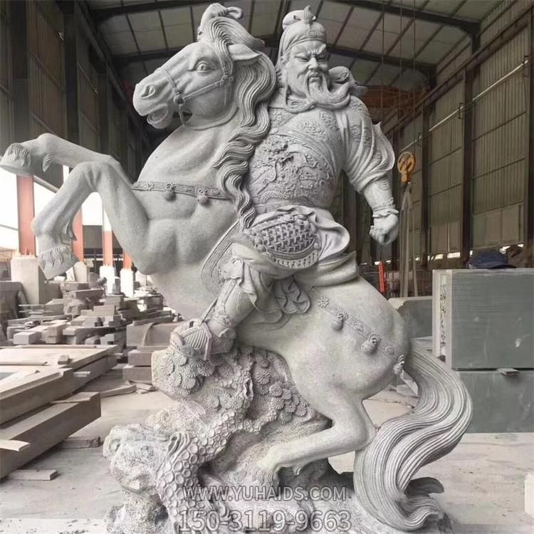 花岗岩雕刻关公骑马雕像寺院摆件雕塑
