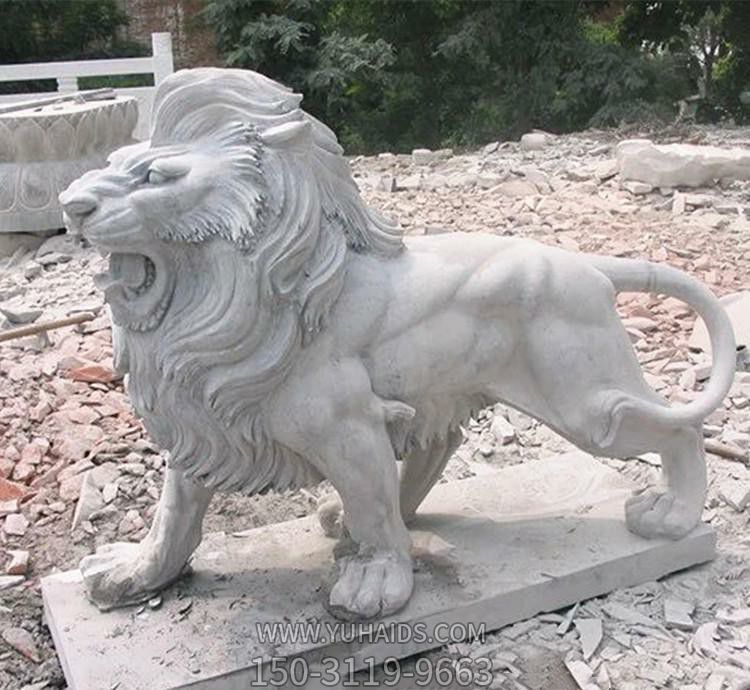 公园广场创意汉白玉石雕镇宅行走的狮子雕塑