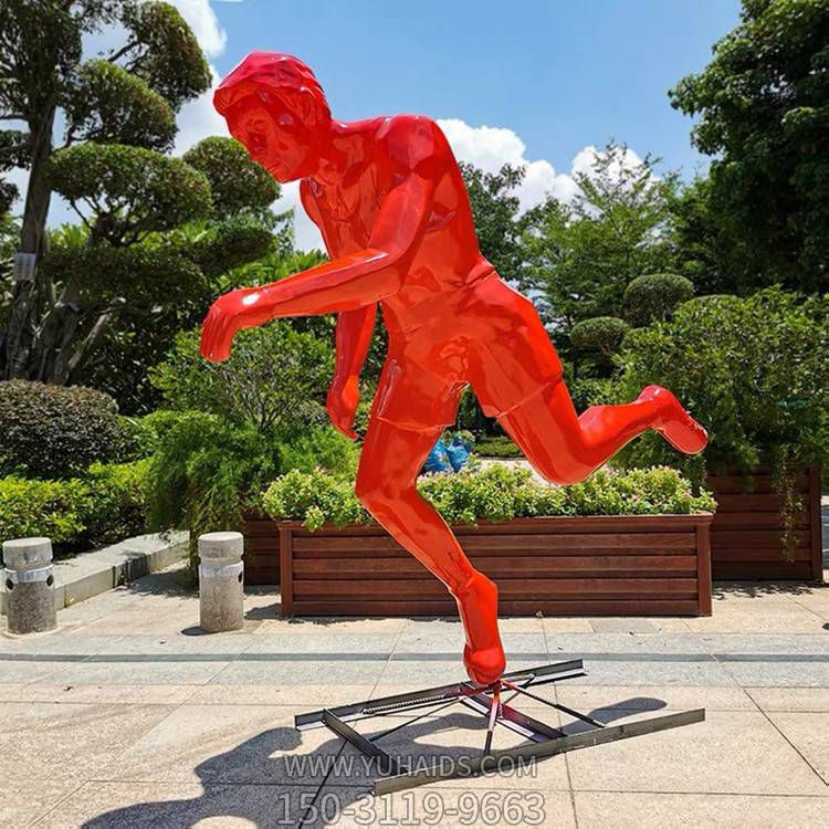 运动主题广场不锈钢彩绘跑步的人物景观雕塑