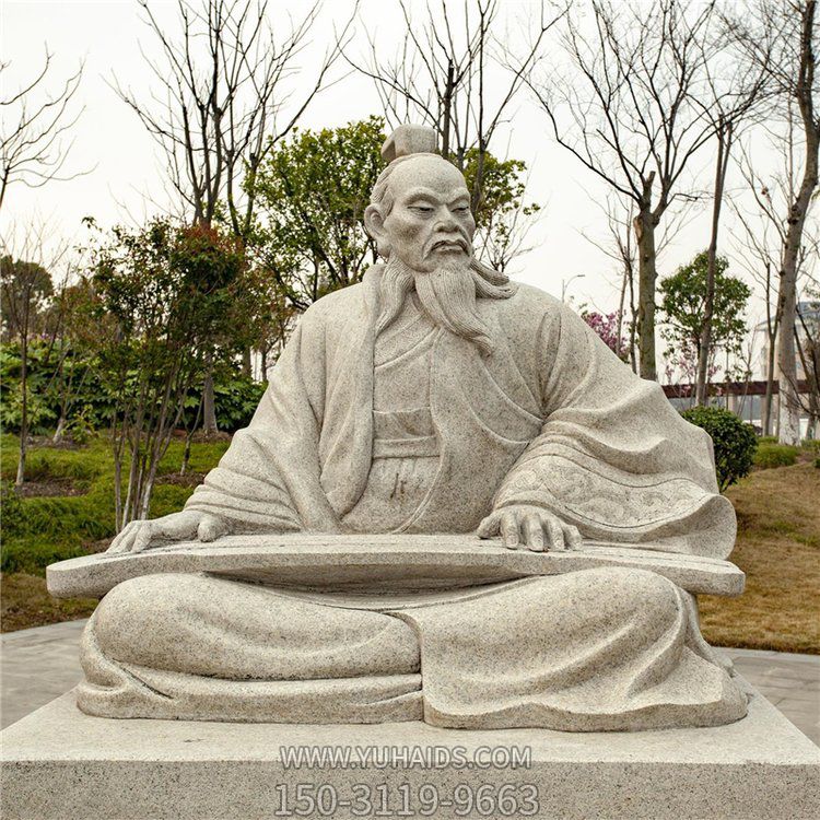公园摆放砂岩雕刻古代人弹人物雕塑