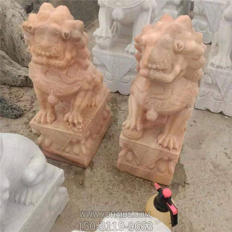晚霞红大理石石雕庭院户外狮子雕塑