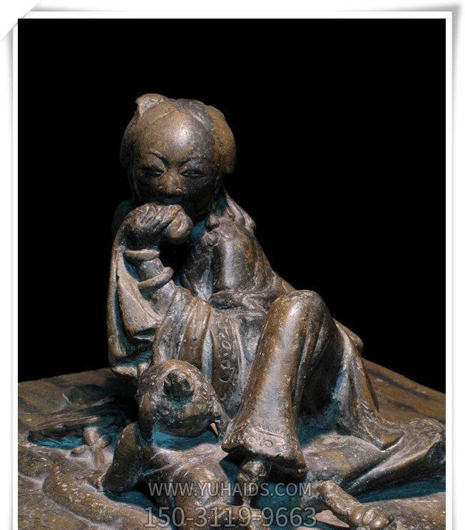 景区创意铜铸听妈妈讲故事的母子雕塑