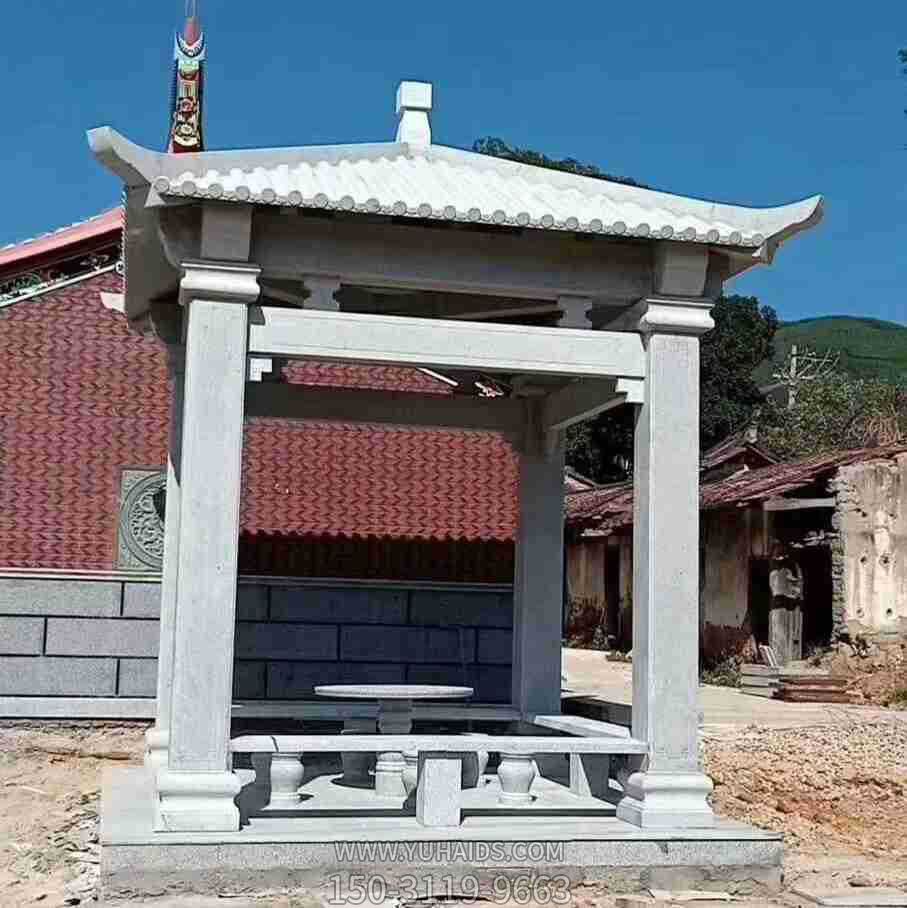 景区户外四角青石仿古建休闲凉亭雕塑