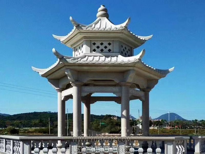 青石花岗岩景区户外双层仿古凉亭雕塑