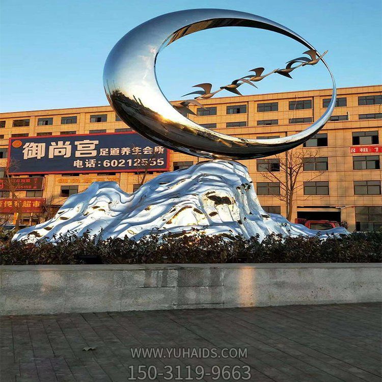 不锈钢抽象圆环飞翔的大雁城市街道摆件景观雕塑