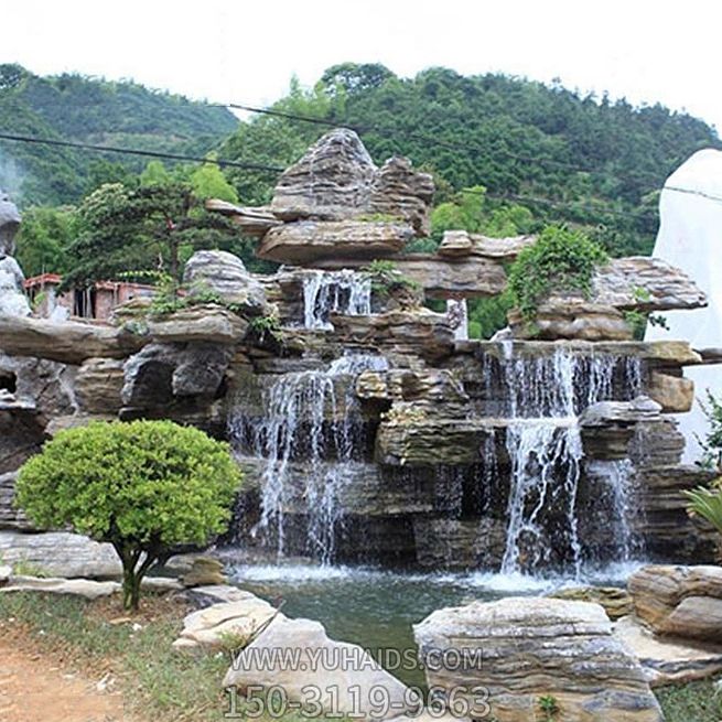 景区千层奇石假山水池景观雕塑