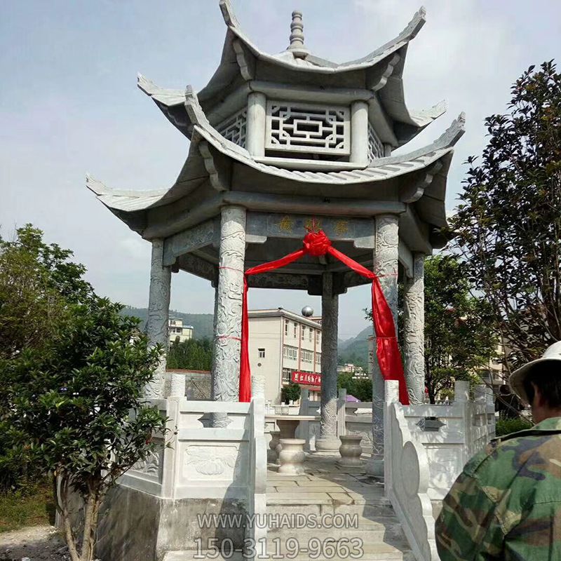 城市广场摆放大理石镂空雕刻龙纹凉亭雕塑