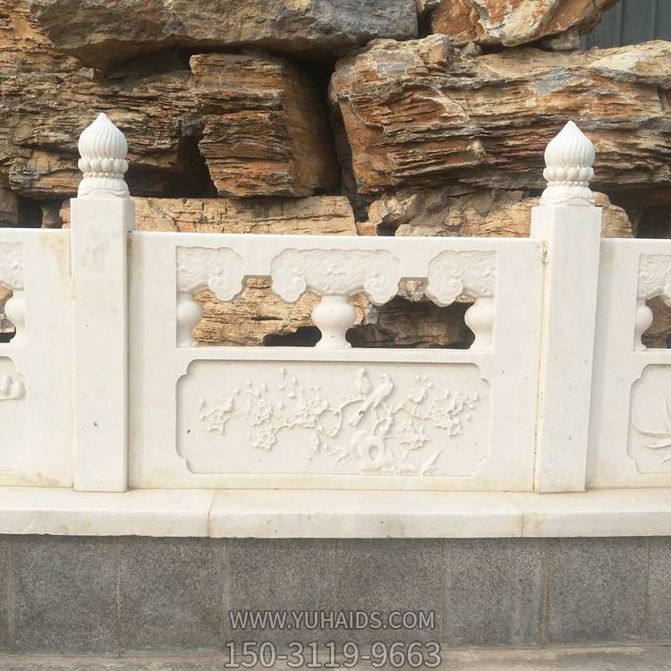 喷泉水池摆放汉白玉浮雕防护围栏栏板雕塑