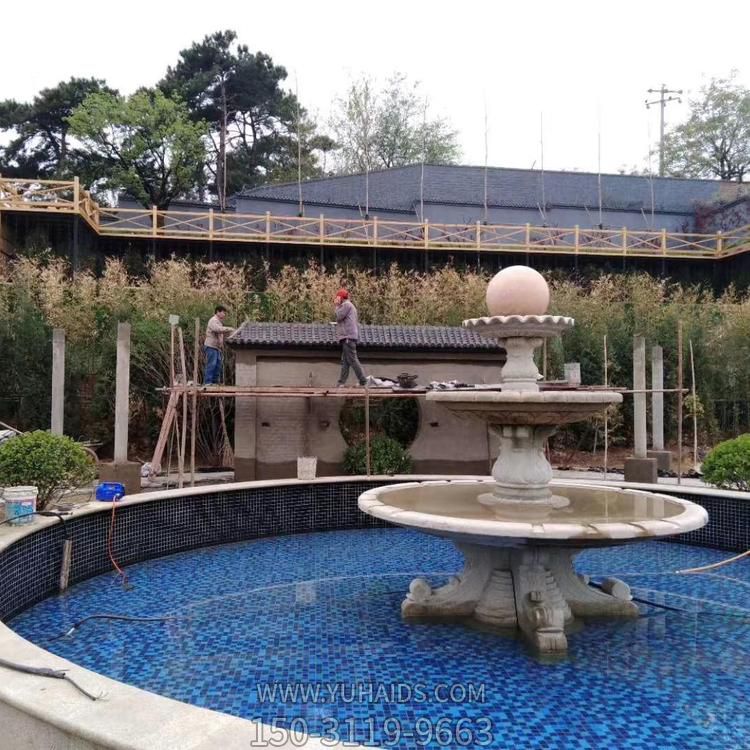 别墅园林水池摆放大理石三层欧式流水喷泉雕塑