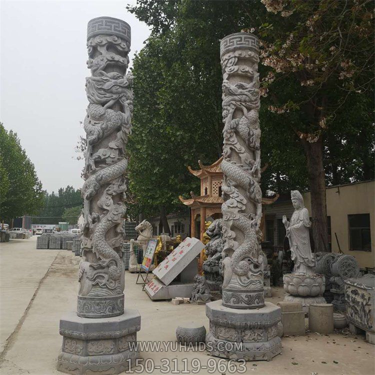 广场大型青石雕刻文化龙柱景观装饰  雕塑