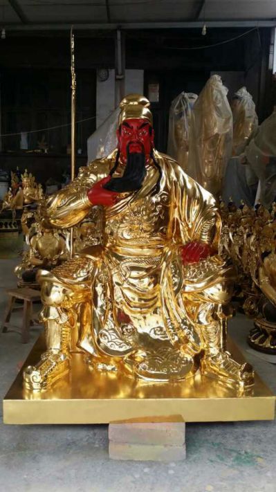 景区寺庙不锈钢鎏金关公雕塑