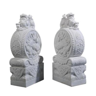 石雕门墩抱鼓石天然汉白玉家用摆件