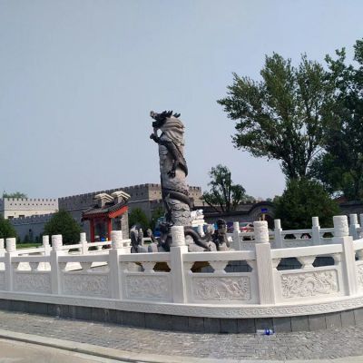 寺院户外水池景观汉白玉浮雕围栏雕塑