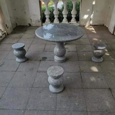 天然石材花岗岩灰雕刻家用圆形石桌石凳