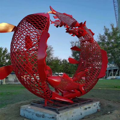 不锈钢镂空创意网格金属铁艺鱼雕塑