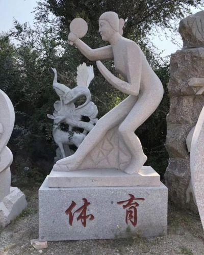 大理石石雕户外园林景观体育馆打乒乓球的人物雕塑
