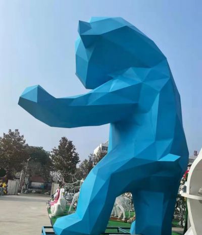 户外几何大型不锈钢抽象熊雕塑