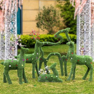 绿植草皮梅花鹿雕塑 花园林景观售楼处装饰品摆件