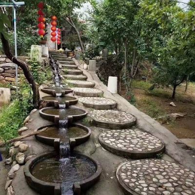 景区古意跌水石雕水钵