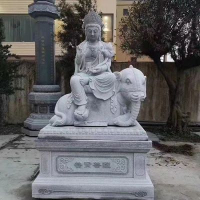 大理石石雕户外园林景观普贤雕塑