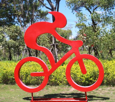 剪影自行车人物公园玻璃钢园林景观跑步雕塑