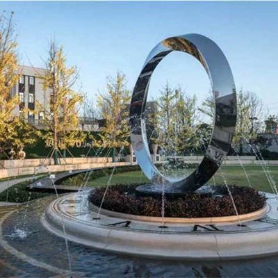 喷泉水景不锈钢几何流水摆件圆环雕塑