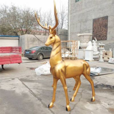 玻璃钢金色鹿雕塑  公园景观动物雕塑摆件