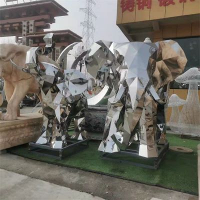 不锈钢镜面几何抽象户外园林大象雕塑