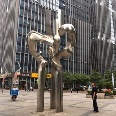 城市广场摆放大型不锈钢拉丝抽象艺术造型景观雕塑