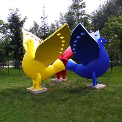 公园仿真创意彩绘玻璃钢鸽子雕塑