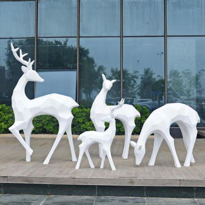 不锈钢抽象鹿雕塑 铁艺几何鹿摆件