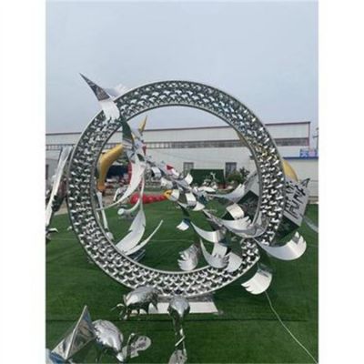 不锈钢户外景观镂空圆环雕塑