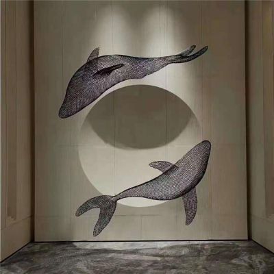 不锈钢户外园林镂空海豚雕塑