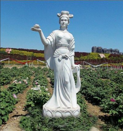汉白玉户外景区大型荷花仙女雕塑