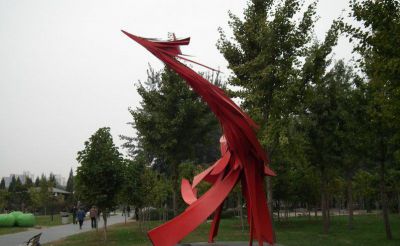 街道创意不锈钢抽象红色龙雕塑