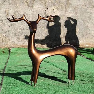 玻璃钢仿铜抽象鹿雕塑 户外园林景观动物摆件