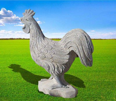 公园街道摆放的寻走的青石石雕创意鸡雕塑