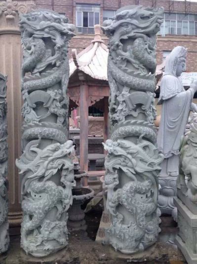 寺院景观摆放石雕深浮雕龙柱