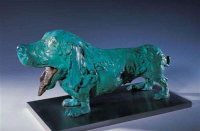 狗雕塑-景区玻璃钢彩绘公园绿色狗雕塑