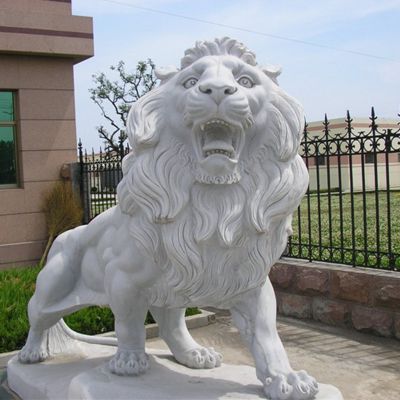 庭院汉白玉石雕大型仿真怒吼的狮子雕塑