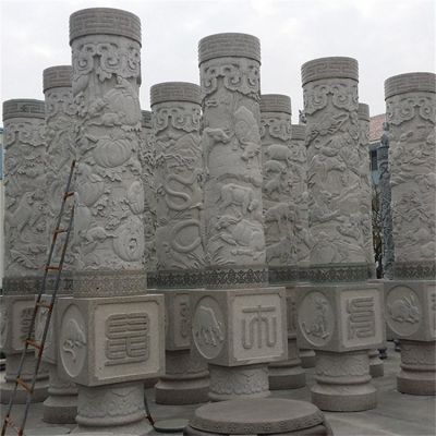 石雕文化柱青石雕刻十二生肖石柱广场摆件