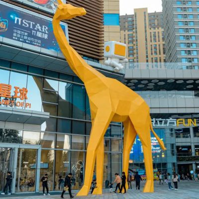 商厦不锈钢几何抽象大型长颈鹿雕塑