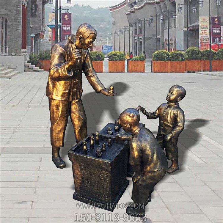商业街玻璃钢仿铜卖货商贩人物摆件雕塑