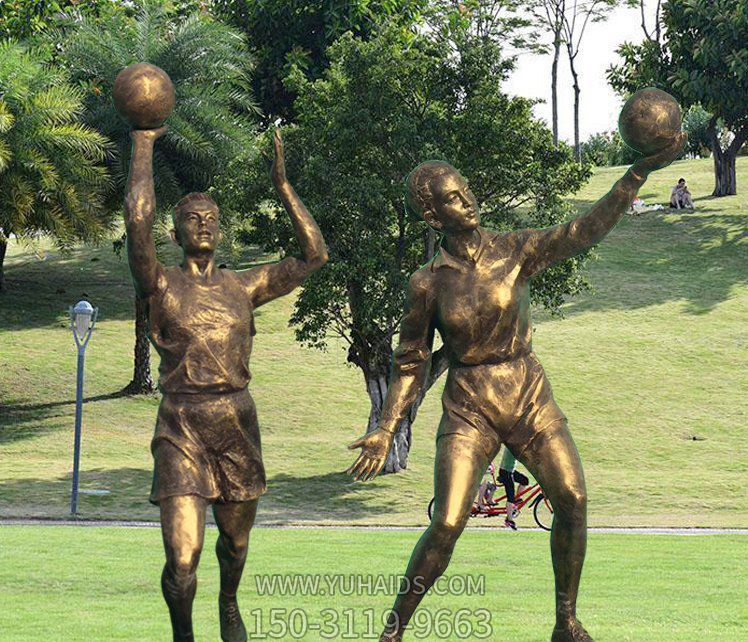 打篮球人物广场玻璃钢仿铜雕摆件雕塑