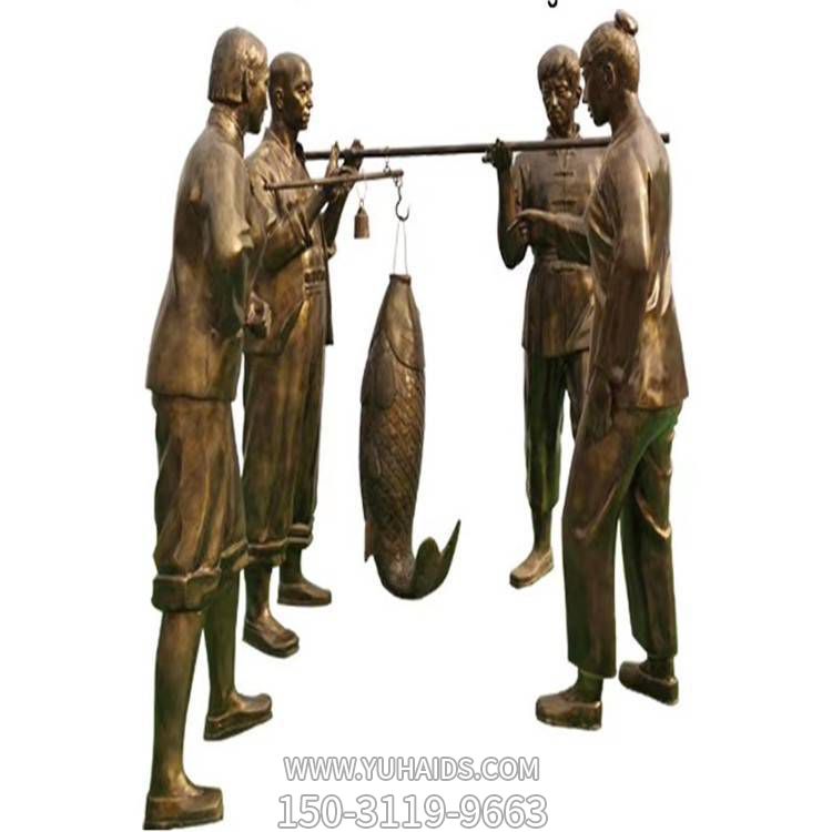 玻璃钢仿铜话街道称鱼的人物雕塑