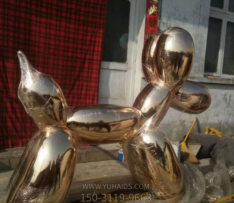 庭院创意玻璃钢金色气球狗雕塑