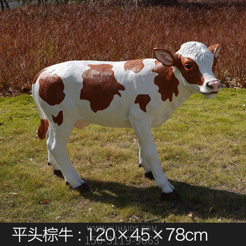 农场一只棕色玻璃钢仿真牛雕塑