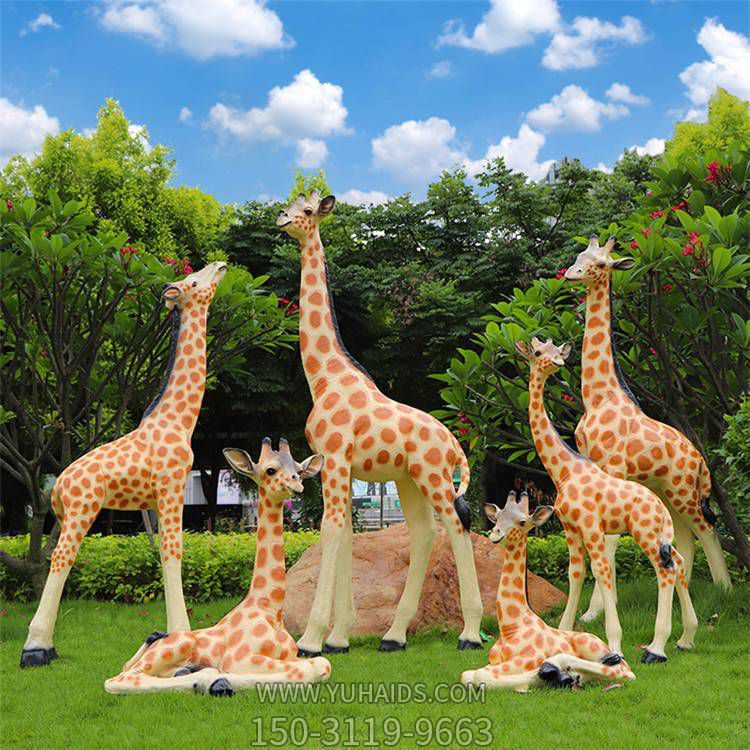 玻璃钢仿真动物动物园长颈鹿梅花鹿摆件雕塑