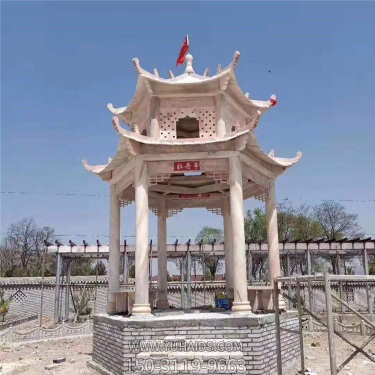 晚霞红天然大理石雕刻二层古建凉亭园林雕塑